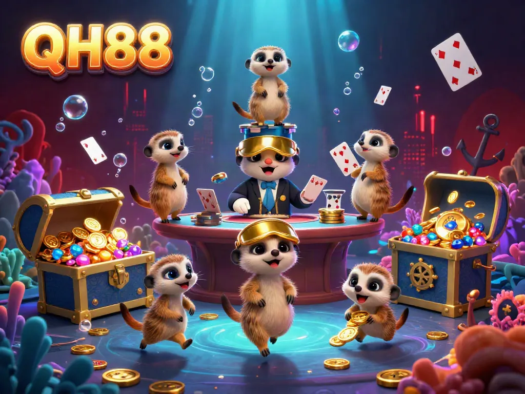 Experience thrilling gameplay at QH88 casino with animated meerkats running the show amidst sparkling gems.