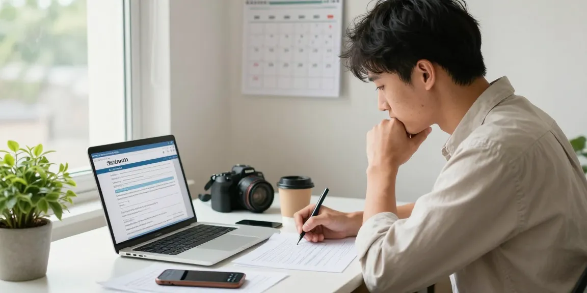 A young adult applying for a 350 loan in a bright home office, capturing the ease of online financial assistance.