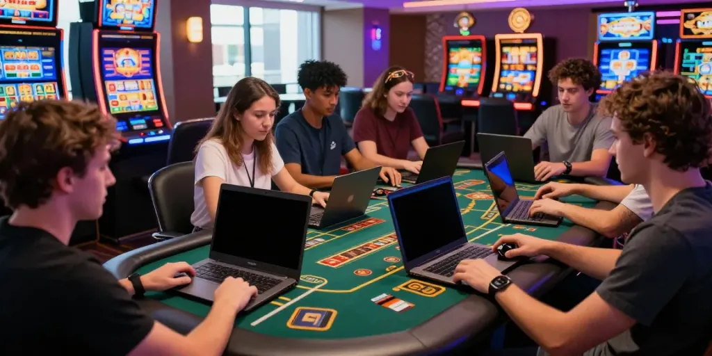 Players enjoying various games in vibrant online casinos that accept credit card, showcasing technology and excitement.
