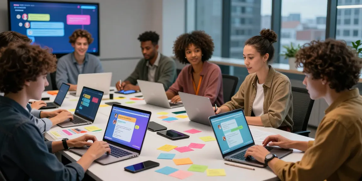 Engaging professionals using spicy chat AI technology in a vibrant modern workspace.